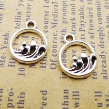 25 or 60PCS, Antique Silver Tone Wave Charm Pendant, Ocean, Beach Charm JHS448