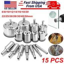 15 Pcs Diamond Hole Saw Drill Bit Set Glass Ceramic Tile Saw Cutting Tool 6-50mm