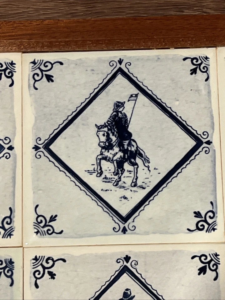 Vintage Serving Tray Blue White Handpainted Ceramic Porcelain Delft Tiles - Image 4 of 4