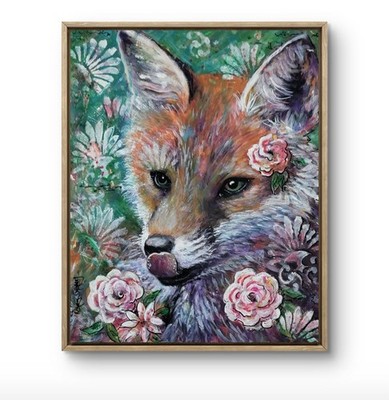 Original Colorful 10 x 8 Foxy Girl Acrylic Cradle Board Painting