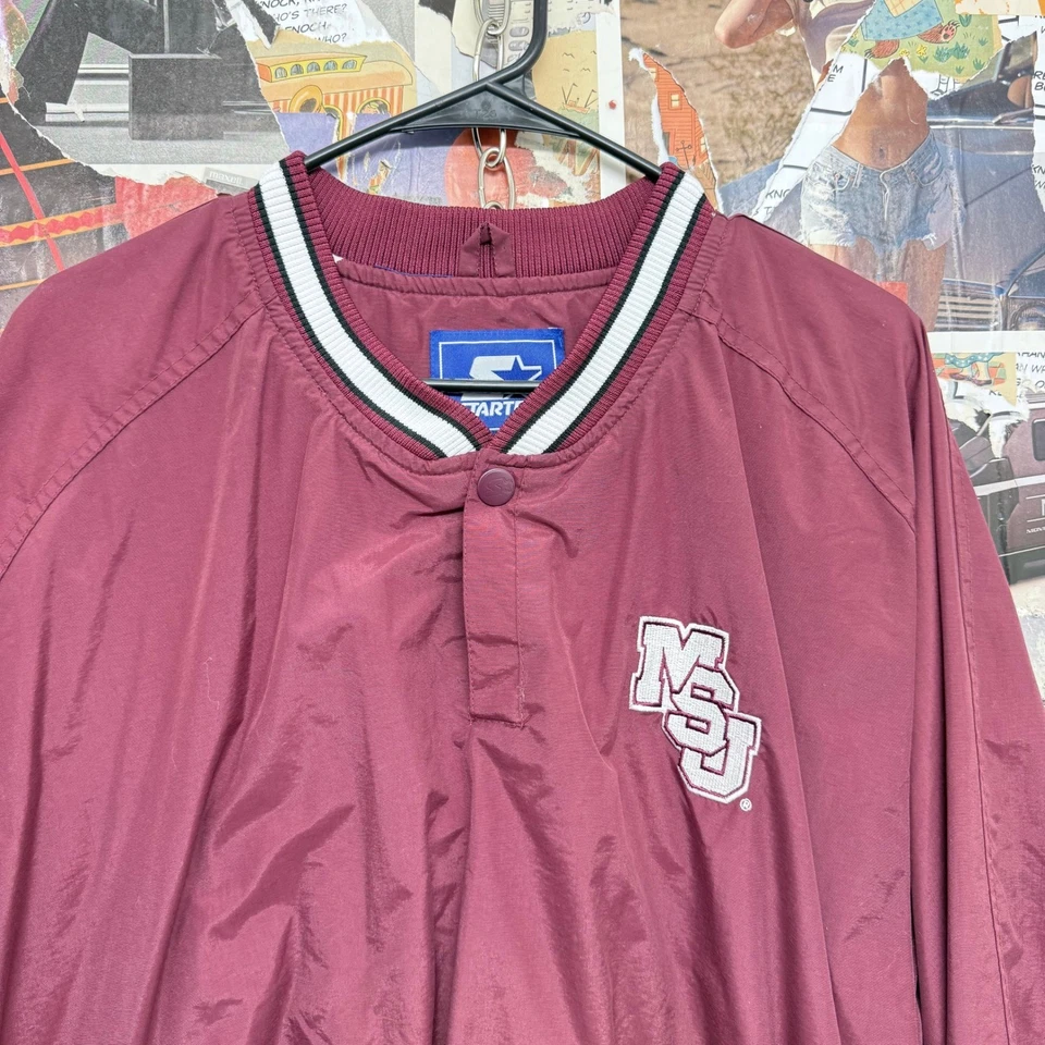 Starter Pullover Jacket Maroon MSJ Spellout Logo Athletic Windbreaker Mens XL - Image 2 of 4