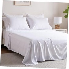 4 Piece Washed Size Bed Sheet Set, Fitted Sheet Flat Sheet 2 Full White
