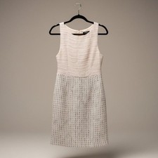 Alice + Olivia Ivory Silk Ruched Bodice Tweed Skirt Cocktail Dress Small