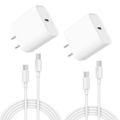 Charger 20W PD USB C Fast Wall Charger 2 Pack with 6FT Cable - Fast Charging