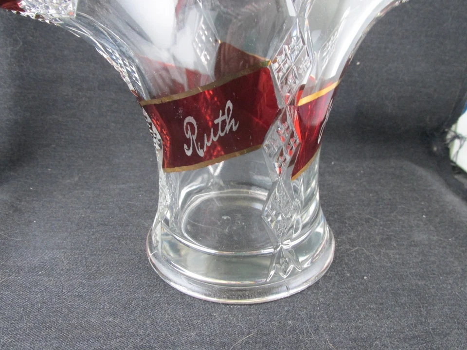 IMPERIAL EAPG 3 IN 1 RUBY STAINED CLEAR GLASS HANDLED BASKET SOUVENIR DATED - Image 4 of 4