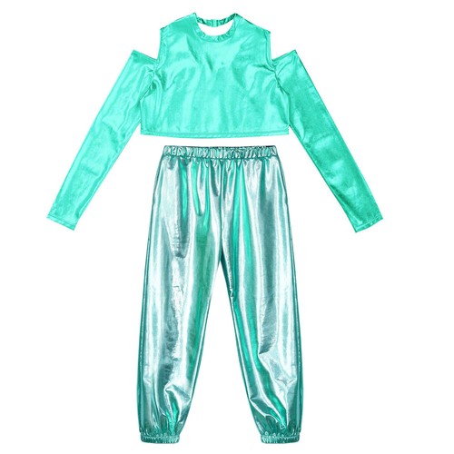 Kids Girls Tracksuit Stage Shirt And Trousers Set Street Crop Top With Pants - Picture 15 of 28