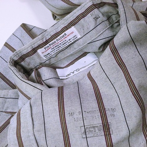 Enro USA Pinpoint Oxford Tailored Shirt -L(16.5) Button-up Pocket Striped Grey - Picture 8 of 11