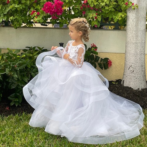 Flower Girl Dresses Lace Appliques Custom Made Ball Gown First Communion Dresses - Picture 3 of 11