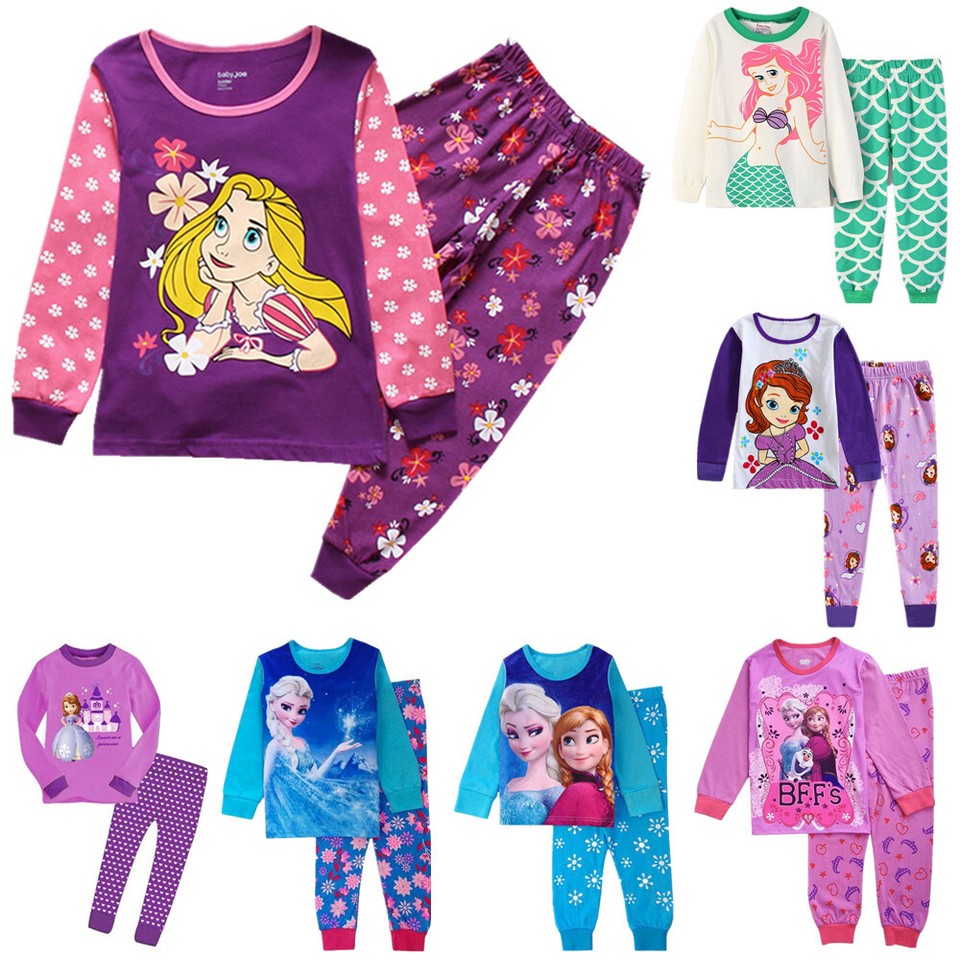 Kind Mädchen Elsa Sofia Ariel Prinzessin Pyjamas Schlafanzug Nachtwäsche Set!