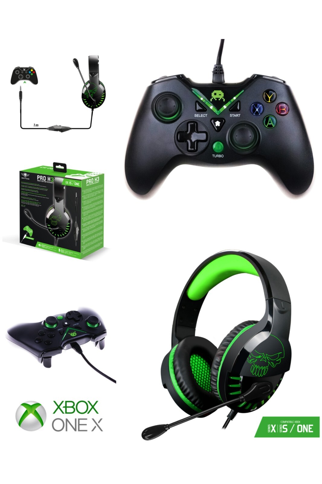 Manette Xbox One noire et casque gamer avec micro réducteur de bruit