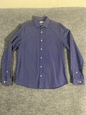 Michael Kors Men  s Button Down Blue Geometric Print Large 16 34/35 Slim Fit