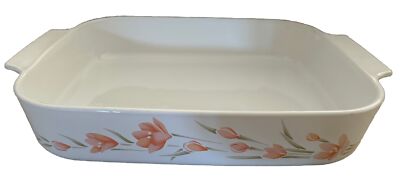 Corning Ware Peach Floral Lasagna Open Roaster Casserole Dish A-21-B-N 