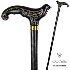 Black Wooden Walking Stick Cane for women Ladies wood carved Swallow Bird Pretty