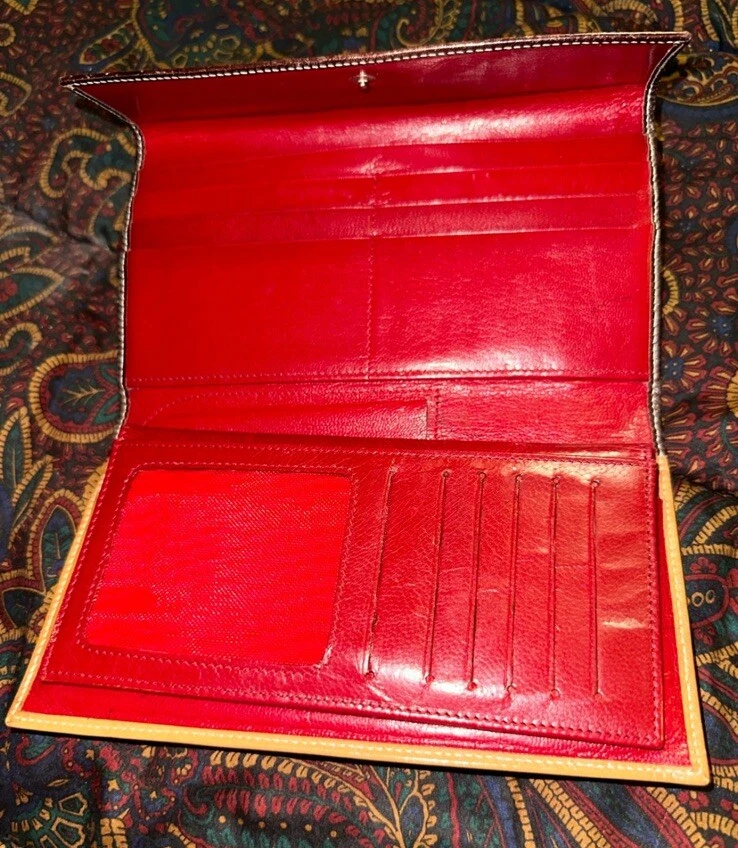 Cartera de cuero Tusk de colección para mujer chequera whisky bronceado lápiz labial interior rojo Foto 2 de 4