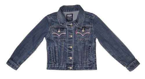 Levi's Blue Denim Trucker Jacket, Girls Sz 6 M, Pink Stitch, Stretch Jean, Cute! - Picture 3 of 7