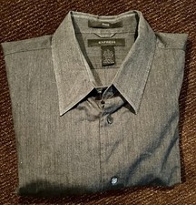Mens Express Stretch Charcoal Gray Button-Down Long-Sleeve Dress Shirt XL 