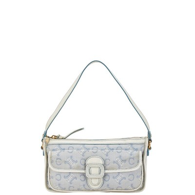 CELINE Macadam Handtasche Schultertasche Blau Weiß Canvas Leder 240927N