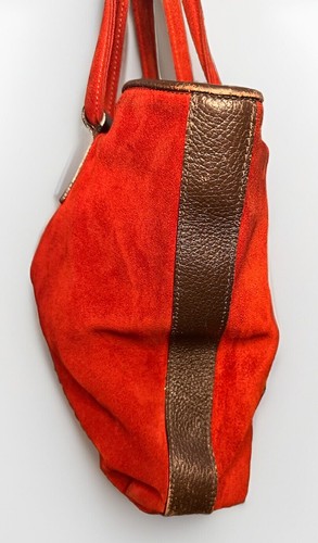 Claudia Firenze Italy Suede Shoulder Handbag Red Brown Pebbled Leather Trim - Picture 7 of 15