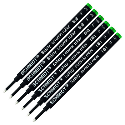 6X Schmidt 888 F Safety Ceramic Rollerball Refill Green Ink Fine Tip