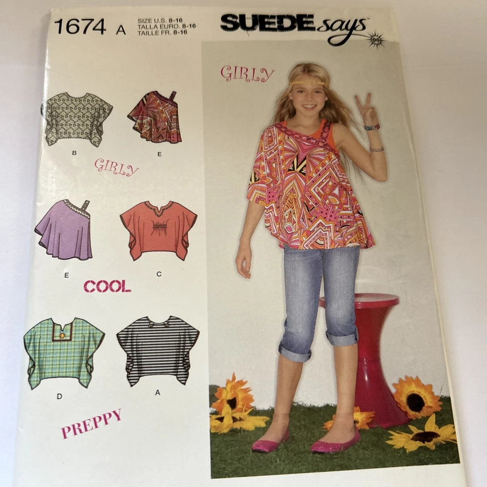 Simplicity 1674 Sewing Pattern Boho Pullover Tops Girls Sizes 8-16 UNCUT - Image 4 of 4