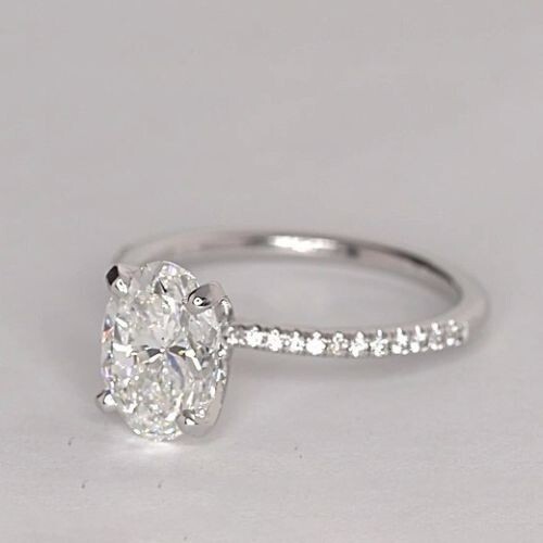 2.15 Carat Oval Cut Lab Created Diamond Engagement Ring 14K Solid White Gold 6 - Picture 2 of 7