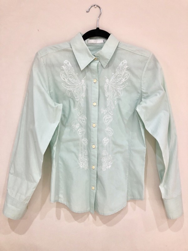 3J Womens Medium Light Green Long Sleeve Button Down Shirt 