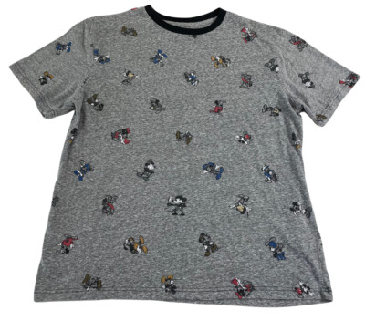 Disney Parks Mickey Mouse All Over Graphic Ringer Tee T-shirt Mens Medium  Grey