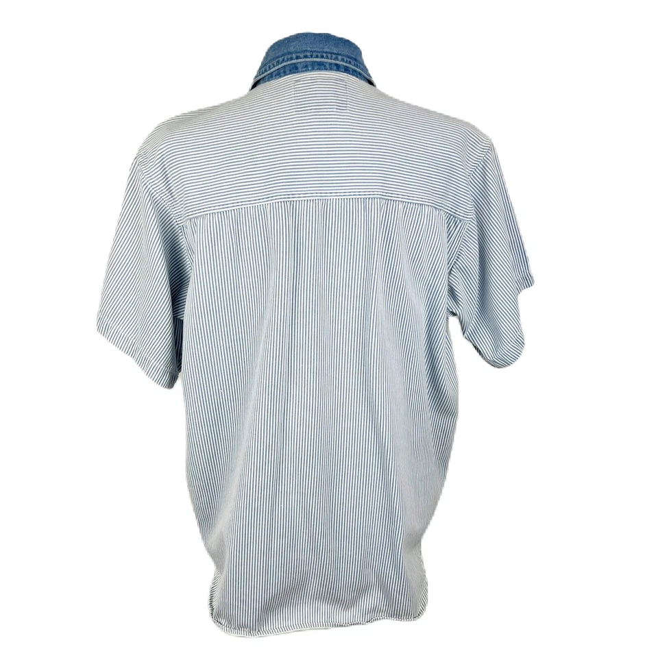 Camisa De Colección Quizz Again Abotonada Mujer Grande Azul Oso de Peluche Rayas S/S Top Foto 3 de 4