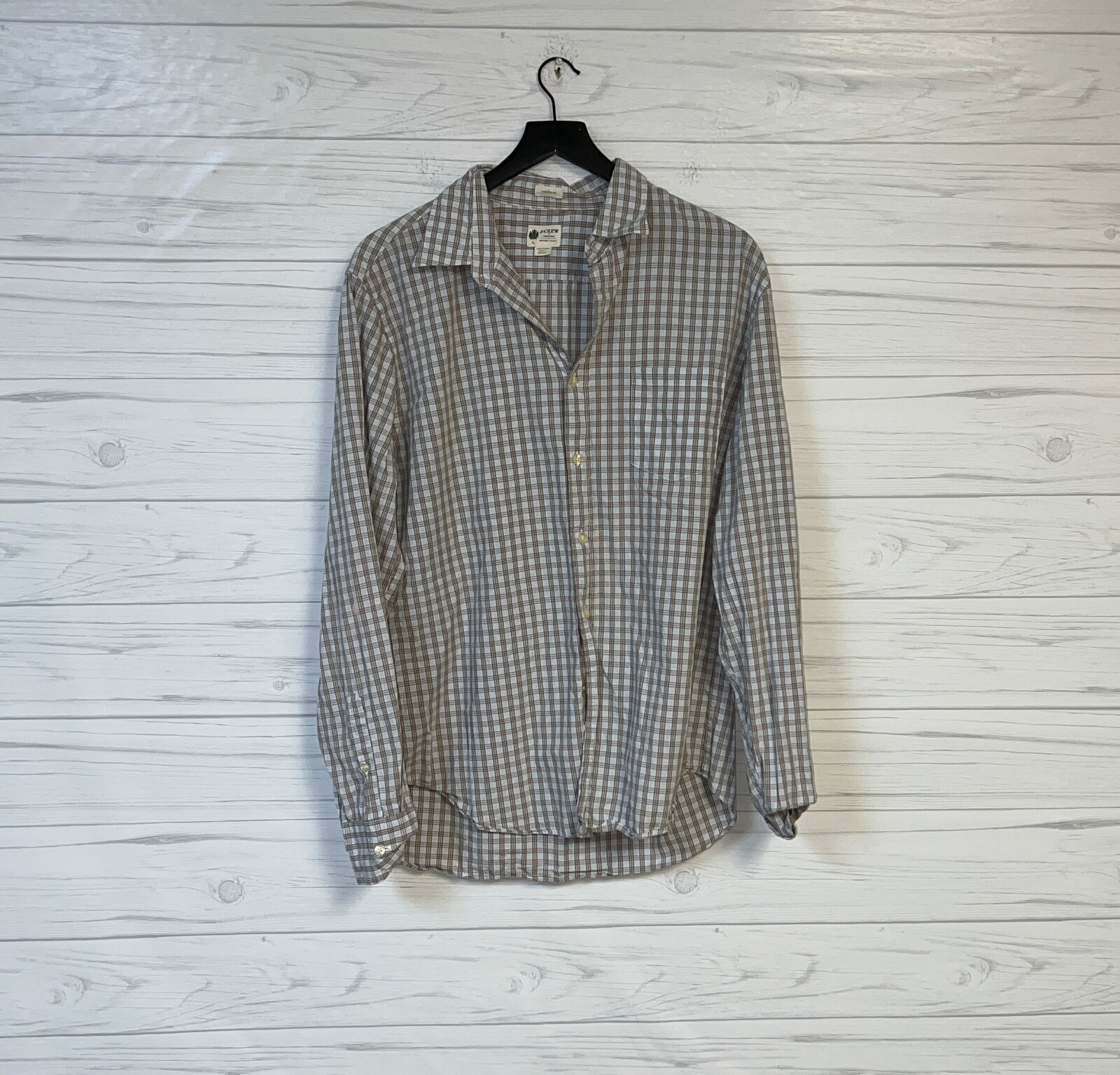 J Crew plaid shirt mens size large button down long sleeve tailored fit green