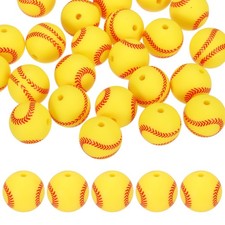 25PCS Sports Baseball Beads 15mm Silicone for DIY Crafts/Bracelet Yellow