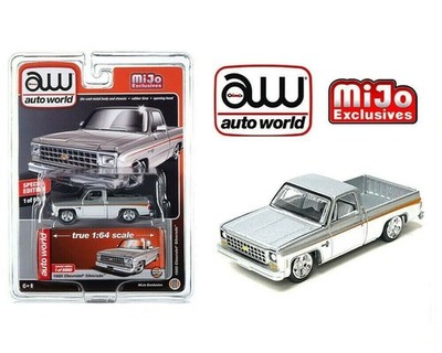 Auto World Mijo Exclusives 1980 Chevrolet Silverado Custom Silver White 2 Tone