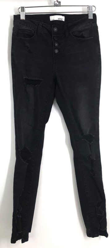 Vervet Women's Black Distressed Skinny High Rise Button Fly Jeans Size 25