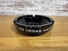 Vintage Hilton Ashtray Casino Hotel Las Vegas Black Glass Advertising Souvenir