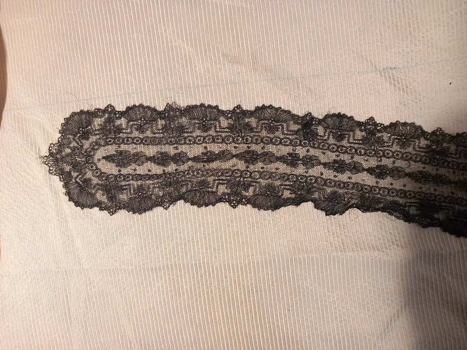 Guipure Dentelle Noire XIXe Crinoline Costume Textile Ancien Partie Coiffe ? - Photo 3/4