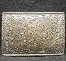 XE19176 SWEET VINTAGE 1970s FLORAL ARTWORK UNISEX FASHION BRASS BELT BUCKLE