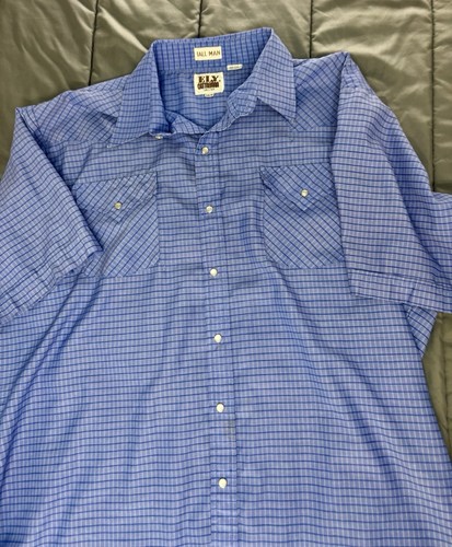 Ely Cattleman Pearl Snap Western Shirt Mens XLT Blue Plaid Short Sleeve Cowboy