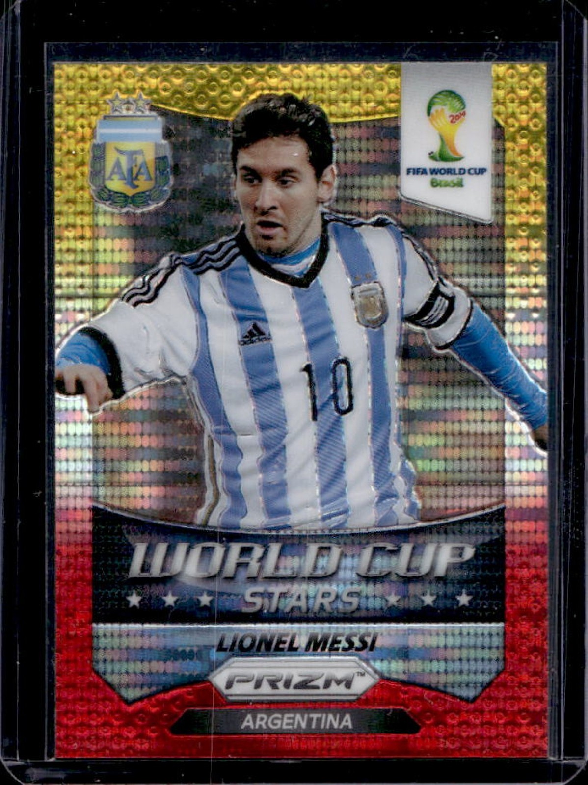 2014 Prizm FIFA World Cup Brazil Lionel Messi Stars Prizm Yellow Red Pulsar #1