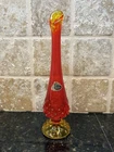 Vintage Fenton Amberina Red Orange Yellow Glass Hobnail 10 Inch Bud Vase