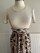 60-70s Sears Maxi Dress Textured Bark Cloth Hawaiian Tiki Tropical Blue White XS