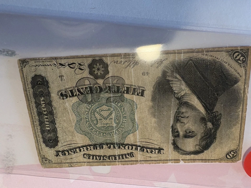 USA Fractional Currency 50 Cent 1869-1875 Note green stamp VG/  XF - Image 4 of 4