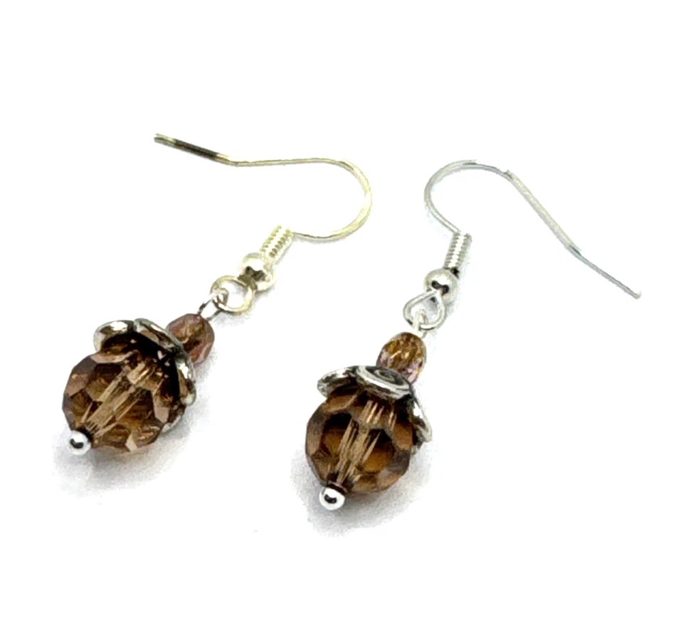Pendientes de plata personalizados Brighton Glass Mountain cristal ámbar marrón cuentas Foto 2 de 4