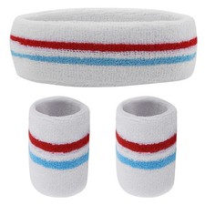 Striped Sweatband Set Sports Headband Wristband 1 Headband and 2 Wristbands Set