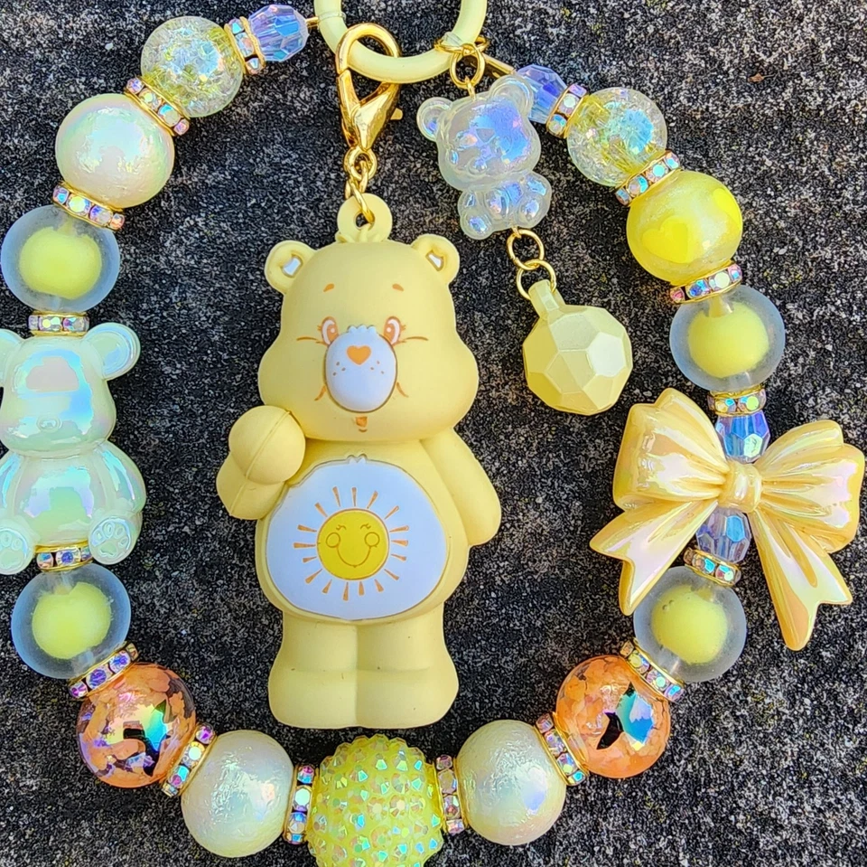 Llavero con cuentas, dije de bolso, dije de cartera, clip de bolso, osos de cuidado - Funshine Bear 1a Foto 2 de 4
