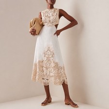 Zimmermann Jeannie Embroidered Midi Dress Size 2/AU 12/US 8 Cutouts White Linen