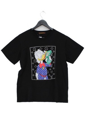 Louis Vuitton Herren T-Shirt L Schwarz Grafik Baumwolle mit Seide Basic
