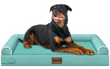 Orthopedic Waterproof Large Dog Bed XXL Bolster EggCrate Foam, Aqua Blue
