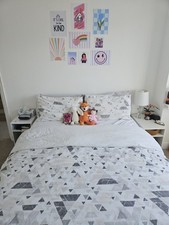 IKEA Askvoll King White Bed Frame & Pristine Mattress And Mattress Protectot