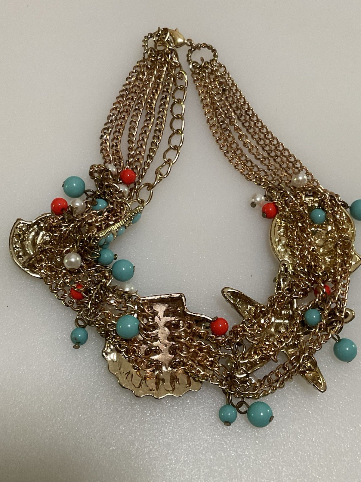 Seashore Theme Statement Necklace Shells Coral Co… - image 7