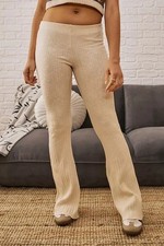 Urban Outfitters Rosie Ribbed Flare Pants Cream Beige Yoga Stretch Womens Size L