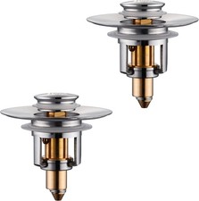 Universal Bathroom Sink Stopper - 2 Pack Chrome Silver Pop Up Drain Stopper for